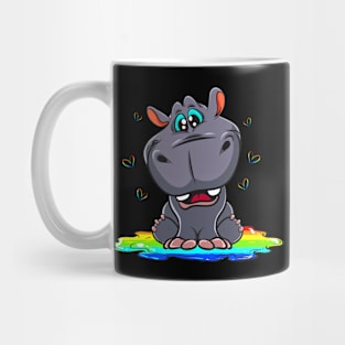 Cute Hippo Sitting In A Rainbow Puddle Mug